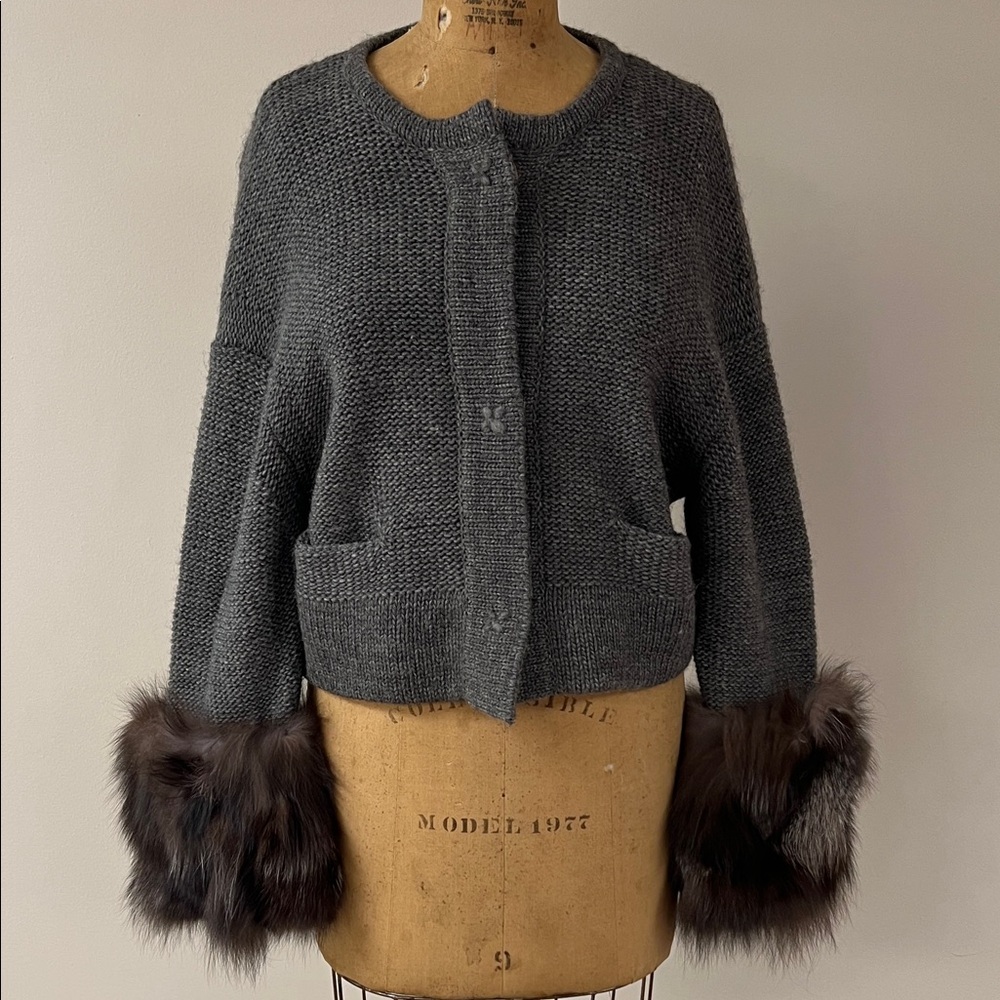 Vintage Paule KA grey cardigan with real fur